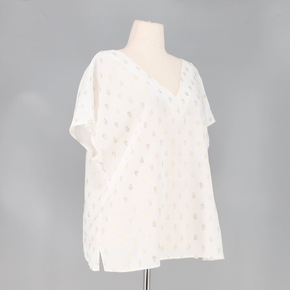 BODEN Alexandra Linen Foil Speckle V-neck Short-sleeve Top in White Size US 18 - Picture 2 of 6